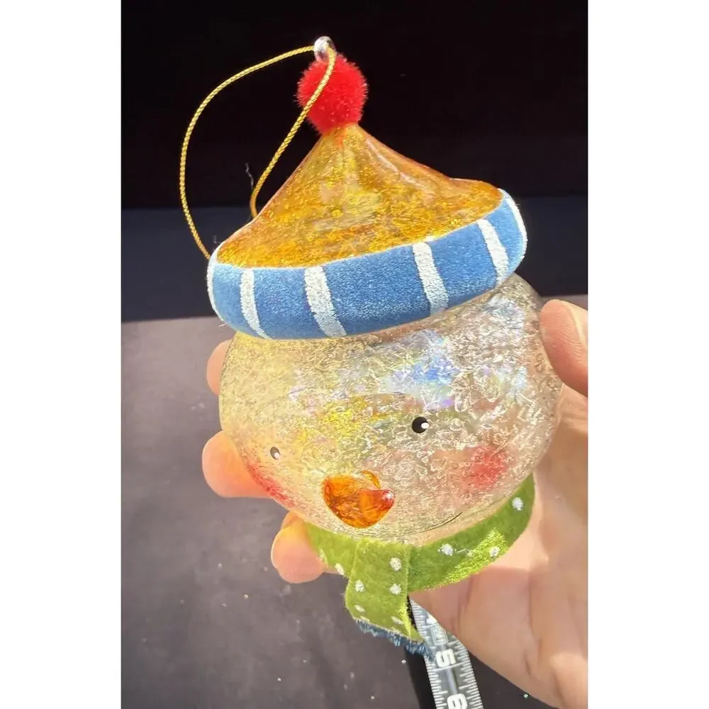 Dept 56 Whimsical Glass Snowman Head Christmas ornament Rare! -Lo10